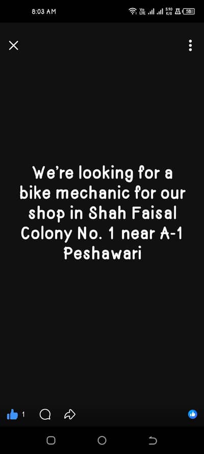 We’re looking for a bike mechanic for our shop in Shah Faisal Colony