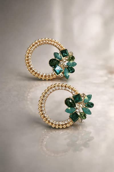 Silver Earrings with Green Stones & Gold Accent