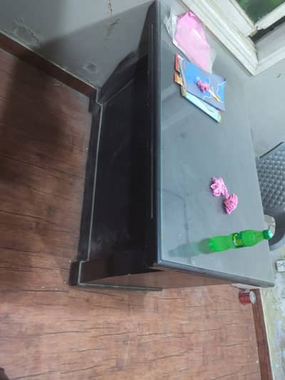 Wooden Black Office Table with top Glass