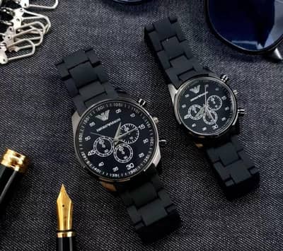  Eid Offer – 2 Pcs Unisex Chronograph Couple Watches Black