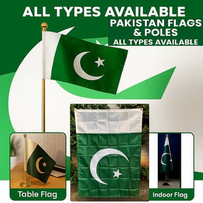 23 March Pakistan Flag for Outdoor Indoor, Table flag, Car Flag & Pole