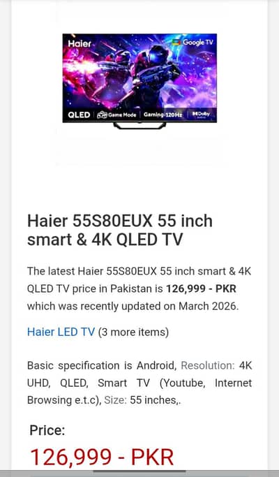 Haier Q Led Model S80 Size 55 inch