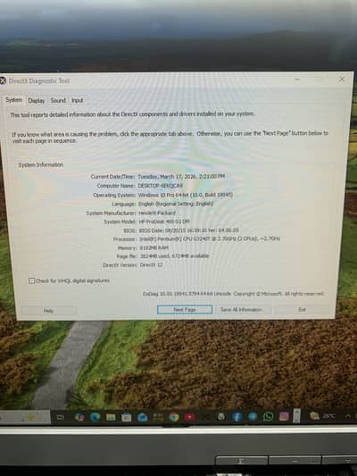 Hp prodesk 400 g1 DM pentium R g3240t no hard ram