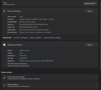 Intel(R) Core i5 4690K processer 8 GB Ram 256GB SSD