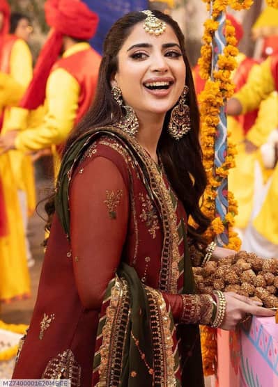 3 Pcs Womensd Unstitched Sequins Embroired suit