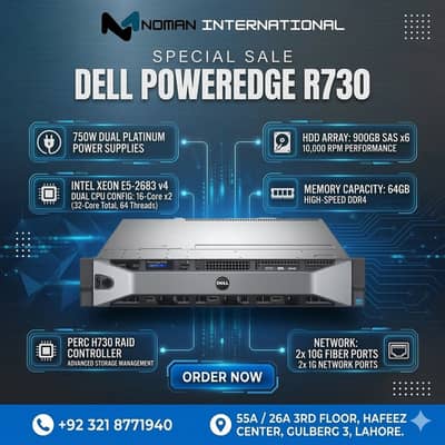 DELL POWER EDGE R730 MEMORY 64GB DDR4 HDD 900GB SASX6 10000RPM server