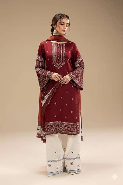 Maroon Embroidered 3pcs wiman suit Lawn