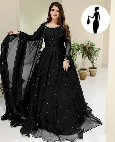 Black Chiffon Calligraphy Maxi Suit with Dupatta 3pcs