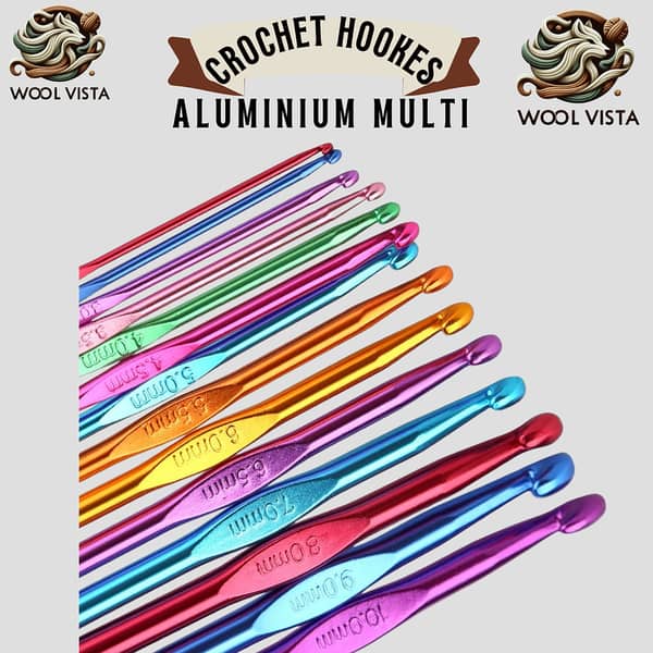 Pack of 6/12/14 Crochet Hooks and Knitting Needles in Multi-Color Aluminium 2mm–10mm | Wool Vista
