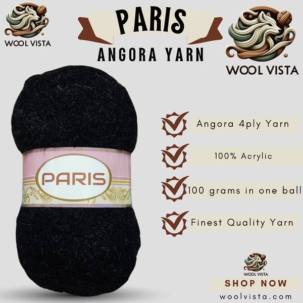 Paris Imported Angora Wool Yarn by Wool Vista — Turkish Quality, 95–100 g Balls