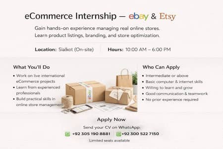 eCommerce Internship (eBay & Etsy) – Sialkot | No Experience Required