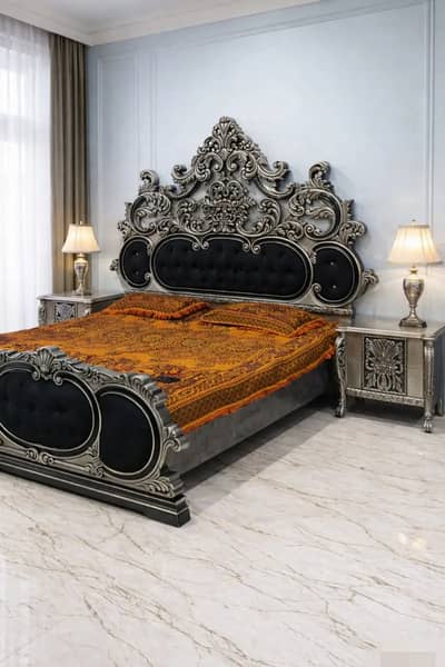 Luxury bed set - wooden craved king size bed - designer dressing table