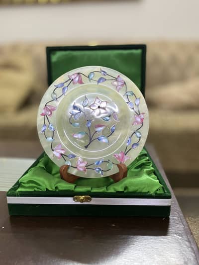 Handmade Marble Inlay Decorative Plate with Stand (Gift Item)
