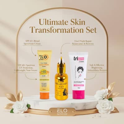 Skincare Combo Deal - Sunscreen SPF 60+ Melatonin Serum+Tri Derm Cream