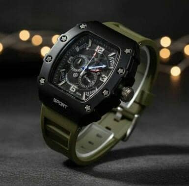 Men's Silicone Sports Watch Water Resistant Stylish Black Olive