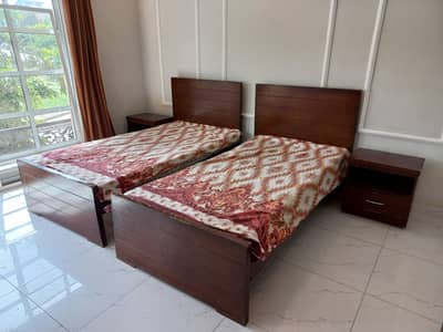 Single bed with one side table & without mattresses