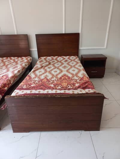 Single bed with one side table & without mattresses