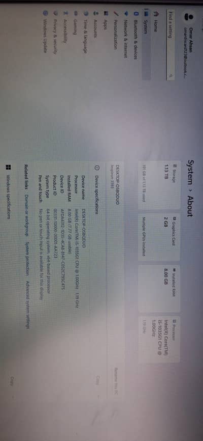 Dell 11 Gen i5 1 Tb Hard 256 SSD Ram 8 GB 2 GB Graphics card. Insprian