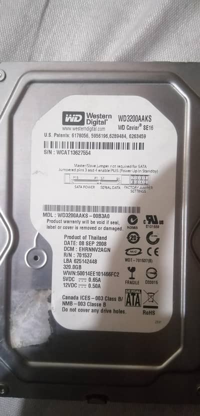 Wd 320 Gb sata 3.5 hard fresh condition for sale.