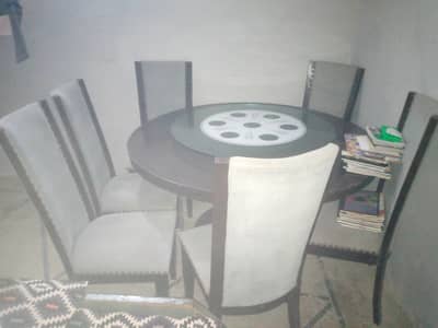 6 Seater Dining Table Set With Glass Rotator