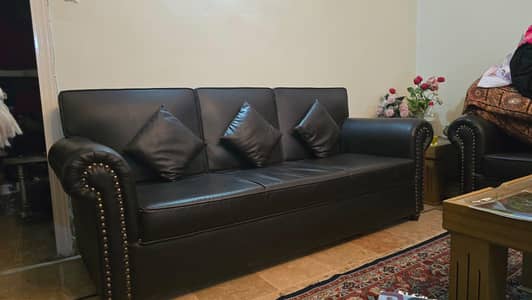 Leather Black Sofa Set 5 seater