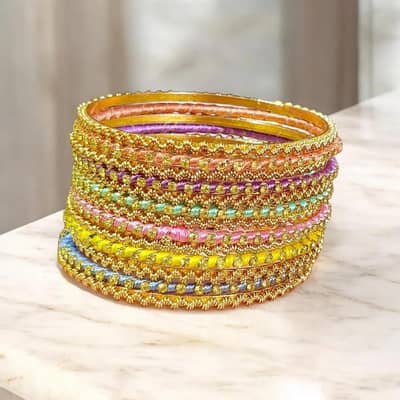 12pcs Metal Funky Gold plated Crystal kara Bangle