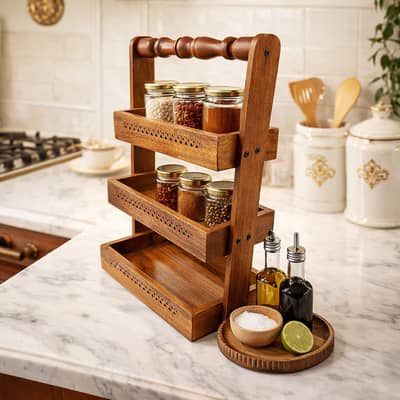 Wooden 3-Tier Organizer Rack – Stylish Kitchen & Counter Storage