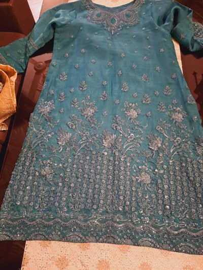 Embroidered organza shirt green