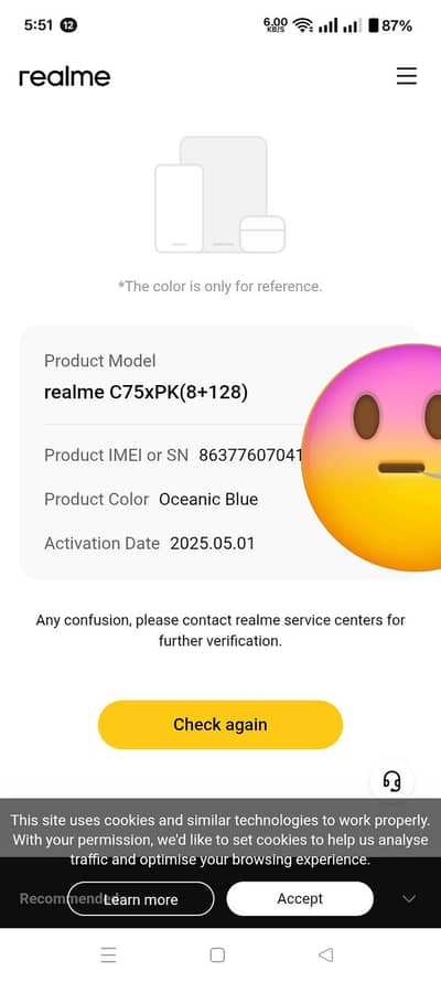 Realme C75X 08/128 with Complete Box