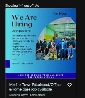 Madina Town Faisalabad /Office based & Home Based job Available