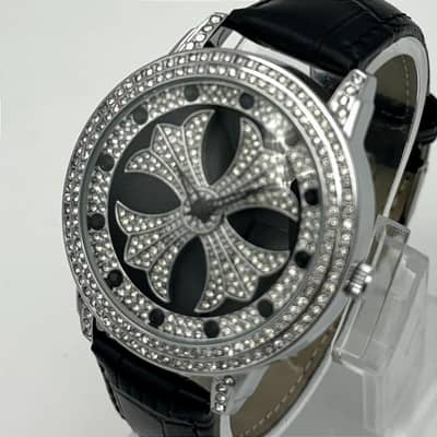Men's Diamond-Encrusted Round Dial Watch