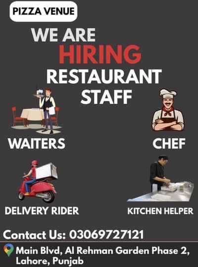 Staff Required/Chef/Deliver Rider/Waiters/Restaurant Staff