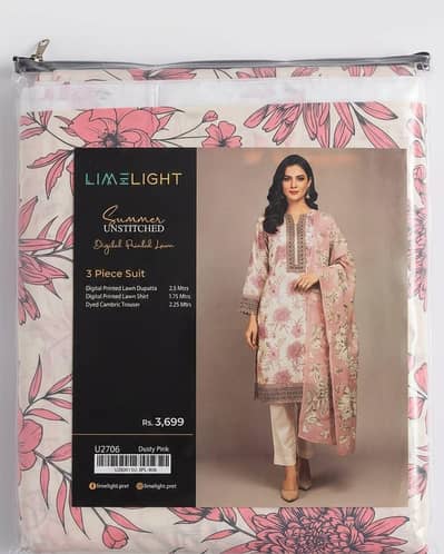 Limelight Unstitched high quality Summer lawn suit .