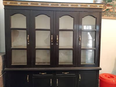 Large Crockery Showcase | Solid Wood Cabinet with Storage Drawers