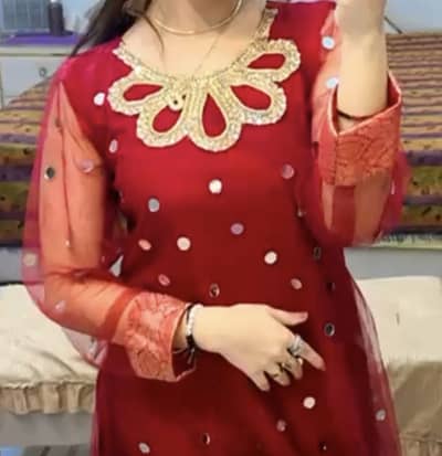 Red colour net frok