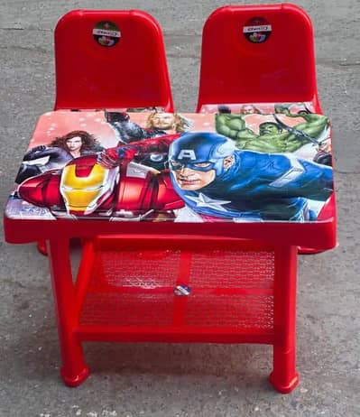 Marvel Superheroes Kids Study Table Set with 2 Chairs Red Plastic