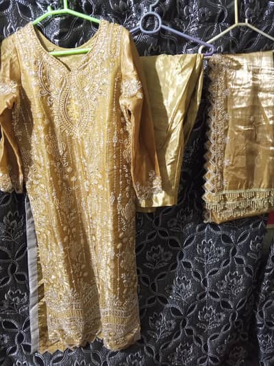 Raw silk 3 piece suit Golden color fully customize