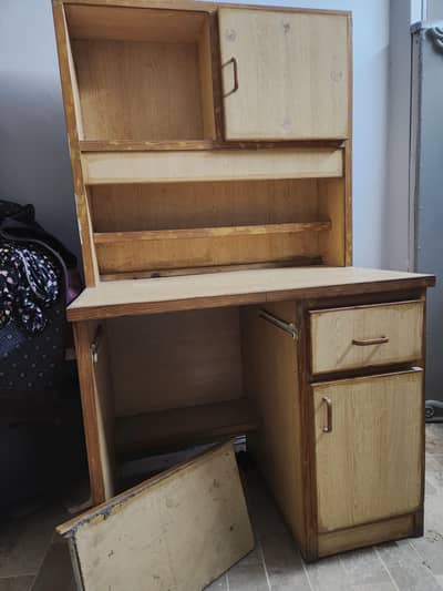 original wooden computer table with book shelf
