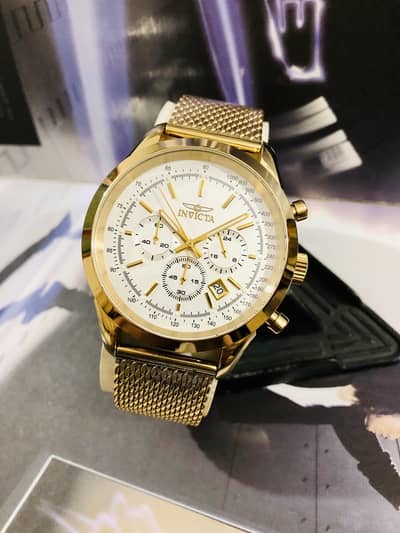 INVICTA GOLD-NEW WATCH WITH CHRONOGRAPH-SEIKO CITIZEN CASIO ARMANI