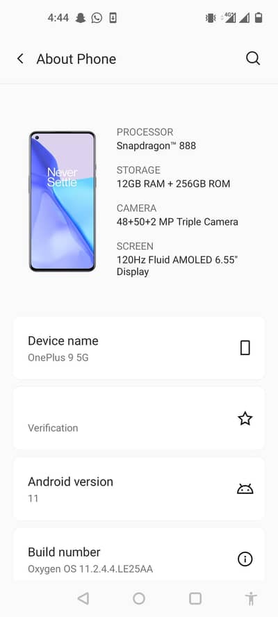 One Plus 1+ 9 5G Mobile Condition 10/9 Black Color 12/256  GB Ram