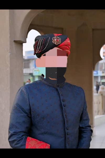 Almirah Navy Blue Sherwani Complete Set (Kulla + Khussa)