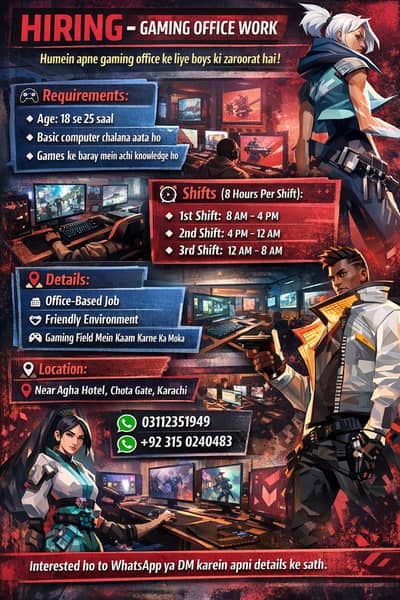  **Hiring – Gaming Office Work**