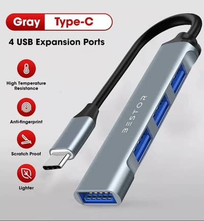 Type-C 4 Port USB Hub Metal Gray
