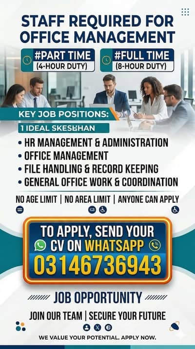 fresh staff required  in Lahore City male and female both can apply