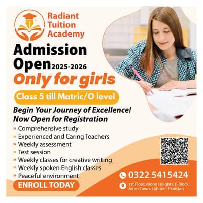 Radiant Tuition Academy from class 5th till Matric/O level