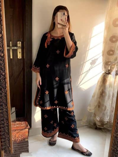 Women's Embroidered linen shirt trousers Whatsapp 03432322787