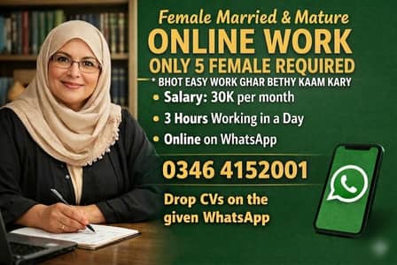 Only 5 Female & Mature Online Work without Investment