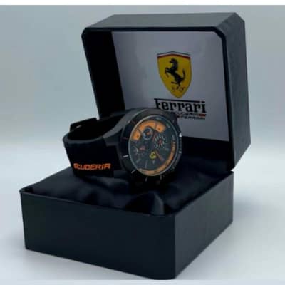 Ferrari Men's Chronograph Watch Black Orange Rubber Strap