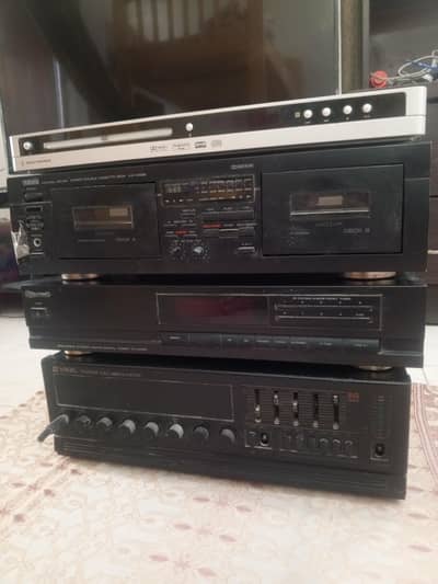 Amplifier, FM tuner, cassette player, DVD player