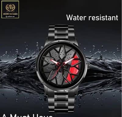 BLACK STAINLESS STEEL WHEEL WATCH ROTATE SPINNER DIAL & MASTER LOCK